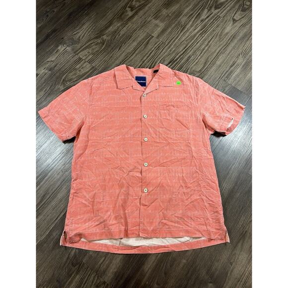 Tommy Bahama Shirt Men's‎ Large Pink 100% Silk Button Down Short Sleeve Collared - Picture 1 of 5
